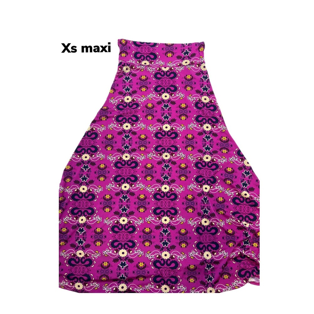 Xs Lularoe Maxi Skirt Wide Waist Band Floral On Magenta Fits 2/4